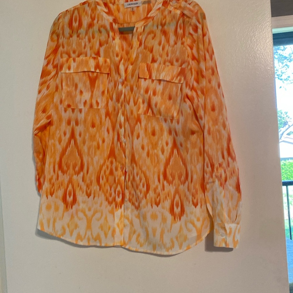 Orange tone long sleeve blouse
